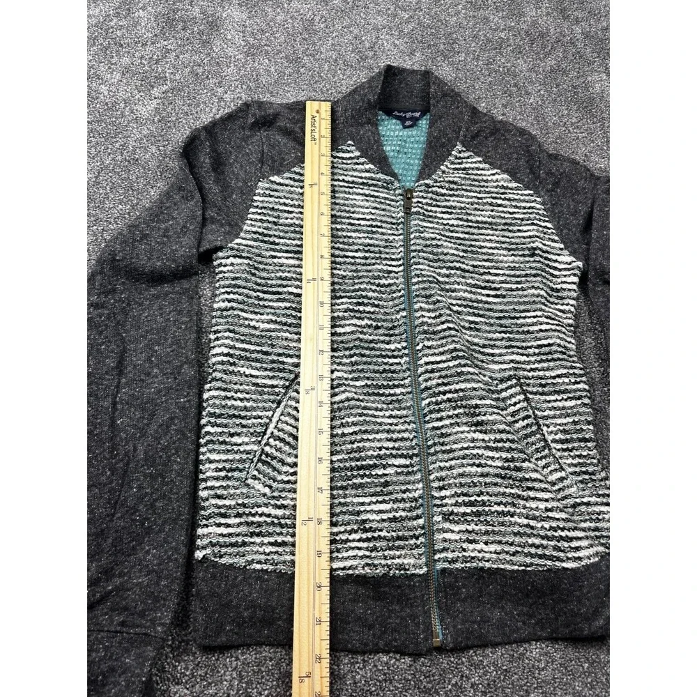 Lucky Brand‎ Sweater Womens XS Knit Boucle Stripe Full Zip Jacket Black & Gray
